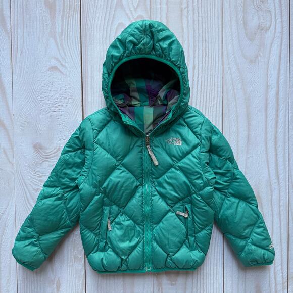 The North Face Girls Reversible Goose Down Jacket 550 Fill Hooded Size XS (6) - Picture 1 of 10